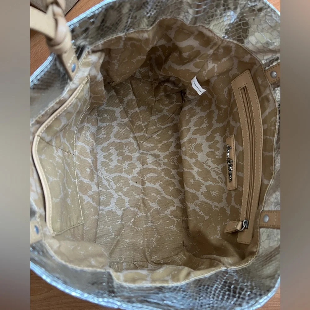 Sam Edelman Metallic Snake Print Tote Bag Silver Large Shoulder Bag - Picture 9 of 16